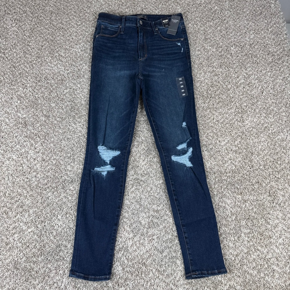 Abercrombie‎ & Fitch Womens 28 Blue Simone Super Skinny Dark Distressed Denim